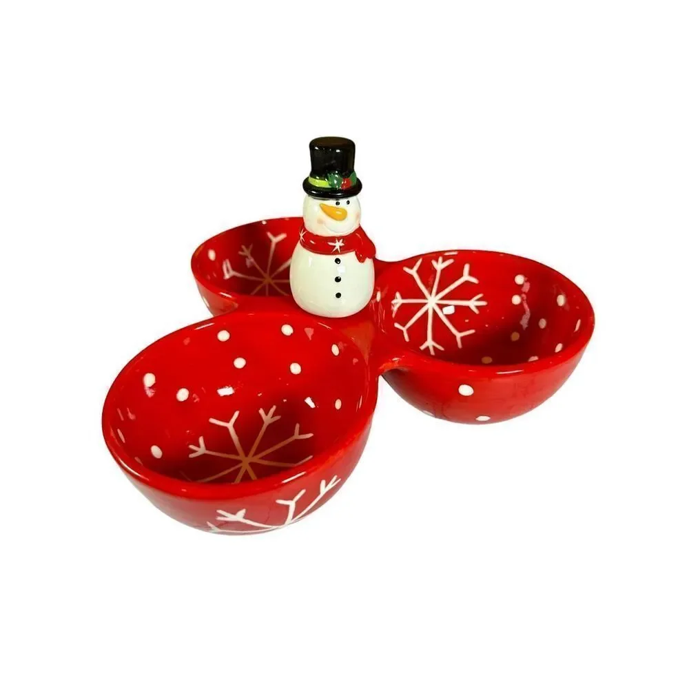 3 Section Divided Dish with Removable Snowman Spreader Knife - Picture 1 of 8